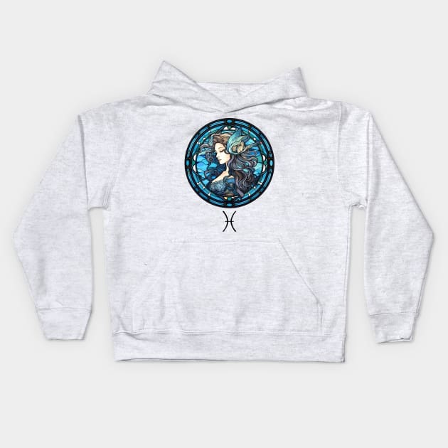 Stained Glass Pisces Kids Hoodie by Chromatic Fusion Studio